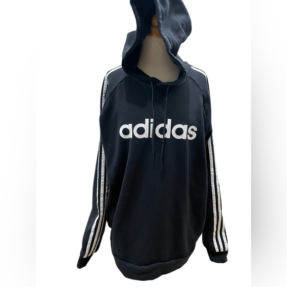 Adidas Men's Essentials 3-Stripes Pullover Hoodie, Black/White Large - Picture 2 of 8